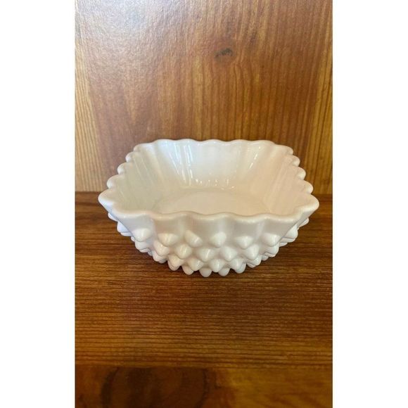 Fenton Other - Vintage White Milk Glass Hobnail Square Dessert Bowl, 4"